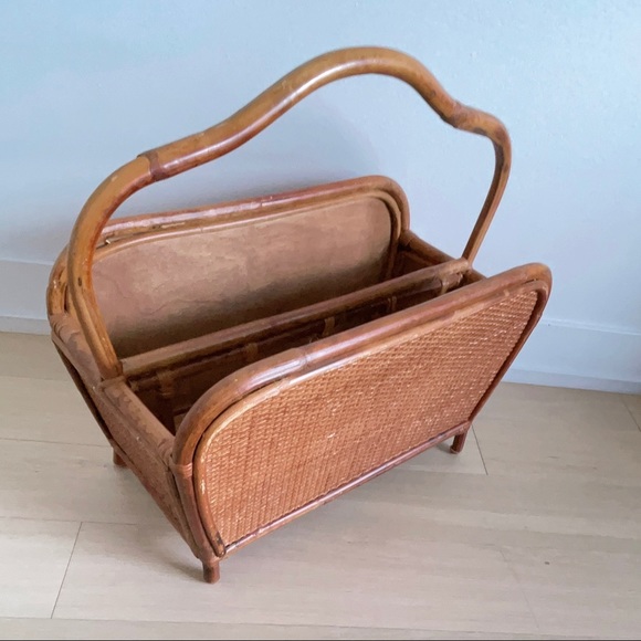 Vintage Rattan & Wicker Magazine Holder Rack 1970s - Picture 3 of 11